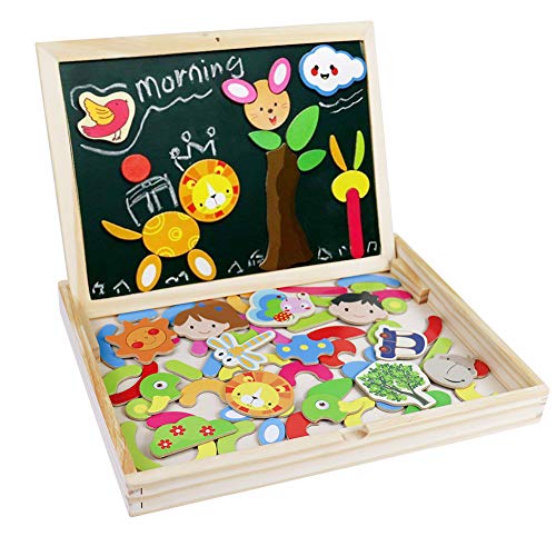 Fajiabao Puzzle Rompecabezas Madera Magnética,Juguetes de Madera con Pizarra Magnética para Dibujo de Doble Cara,Juegos Educativos Juguetes Niños Niñas 3 4 5 Años