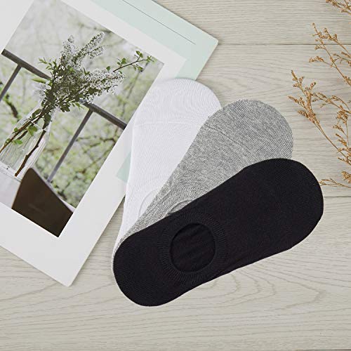 FALARY Calcetines Mujer Hombre 10 Pares Cortos Calcetines Invisibles tobillero Algodon Silicona Antideslizante Verano-negro-3942