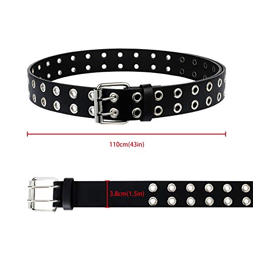 falllea 2 Piezas de Cinturón de Doble Ojal de Piel PU de la Correa de Cintura de Doble Orificio Cinturón Punk de 2 Agujeros Cinturón Vaquero con Ojales para Mujeres y Hombres