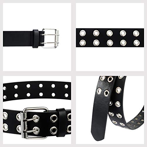 falllea 2 Piezas de Cinturón de Doble Ojal de Piel PU de la Correa de Cintura de Doble Orificio Cinturón Punk de 2 Agujeros Cinturón Vaquero con Ojales para Mujeres y Hombres