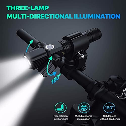 Famkrw Juego De Luces para Bicicleta,Batería Delantera Y Luz Trasera Set,USB Recargable IPX6 Impermeable Bicicleta Faro De 2200 Mah,4 Modos De Iluminación,para Ciclismo De Montaña Y Carretera