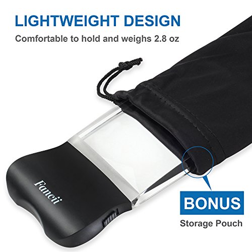Fancii 2X Lupa Rectangular para Leer Libros con Luz LED - Lente de Aumento sin Distorsión y sin Marco 58 x 102mm - para Periódicos y Mapas, Personas Mayores o con Mala Visión