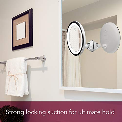 Fancii Espejo Maquillaje de Aumento 10x con Luz LED Natural, USB y Pilas - Espejo Iluminado de Baño para Cosmético, Poderoso Ventosa, 20 cm de Ancho - Luna (Blanco)