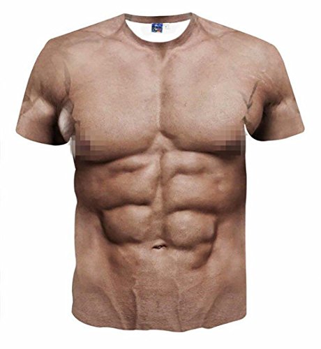 Fancybox Camiseta de manga corta para hombre, con diseño de músculo, manga corta, para hombre color carne Large
