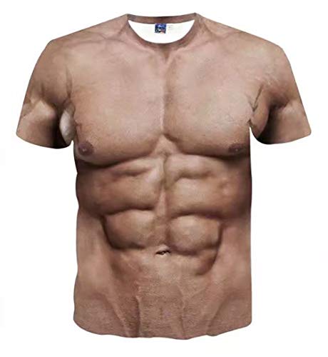 Fancybox Camiseta de manga corta para hombre, con diseño de músculo, manga corta, para hombre color carne Large