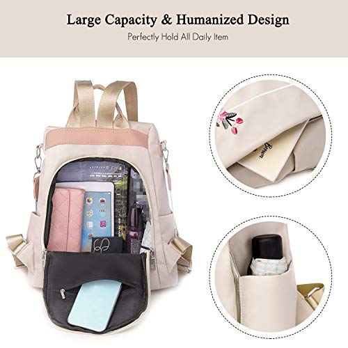 FANDARE Bolsos Mochila Mujer Bolsa de Hombro Bandolera Antirrobo Bolso Mochilas Tipo Casual Niña Bolsas Escolares Señoras Daypacks para Outdoor Viaje Commute Trabaja Impermeable Poliéster Caqui
