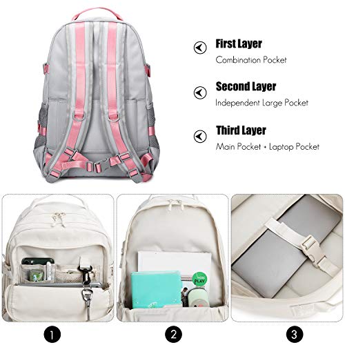 FANDARE Mochilas Escolares Juveniles Mochilas Tipo Casual Chico Niña Bolsas Escolares con Estuche Mochila Universidad Daypacks para Colegio Outdoor Viaje Partido Compras Rosa Gris