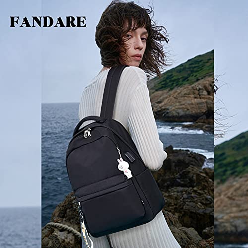 FANDARE Nuevo Mochila Mujer Mochilas Tipo Casual Bolsas Escolares con USB Alumno Niña Bolsa de Viaje Bolsos Adolescente Al Aire Libre Partido Viaje Equipaje Daypack Impermeable Poliéster Negro