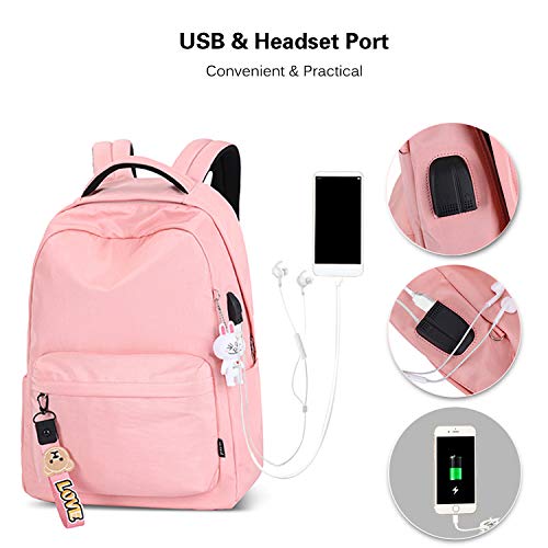 FANDARE Nuevo Mochila Mujer Mochilas Tipo Casual Bolsas Escolares con USB Alumno Niña Bolsa de Viaje Bolsos Adolescente Al Aire Libre Partido Viaje Equipaje Daypack Impermeable Poliéster Negro