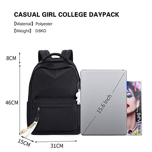 FANDARE Nuevo Mochila Mujer Mochilas Tipo Casual Bolsas Escolares con USB Alumno Niña Bolsa de Viaje Bolsos Adolescente Al Aire Libre Partido Viaje Equipaje Daypack Impermeable Poliéster Negro