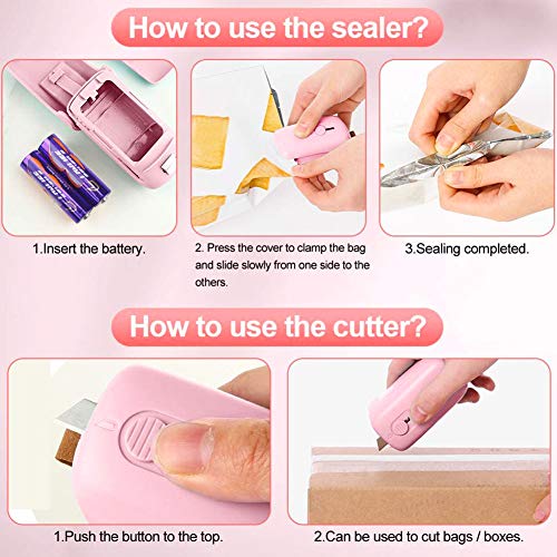 FANDE Mini sellador de Calor, Mini Heat Sealer Machine, Máquina Portátil de Sellado, 2 in 1 Small Mini Portable Heat Sealer (Batería no incluida)