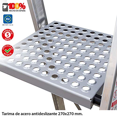 Faraone - Escalera de Aluminio EN948 - 8 peldaños - Escalera de Tijera Profesional - 258x56x15 cm - con Bandeja Portaobjetos y Barandilla - Peso soportado de hasta 150 kg