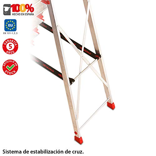 Faraone - Escalera de Aluminio EN948 - 8 peldaños - Escalera de Tijera Profesional - 258x56x15 cm - con Bandeja Portaobjetos y Barandilla - Peso soportado de hasta 150 kg