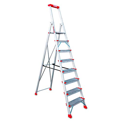 Faraone - Escalera de Aluminio EN948 - 8 peldaños - Escalera de Tijera Profesional - 258x56x15 cm - con Bandeja Portaobjetos y Barandilla - Peso soportado de hasta 150 kg