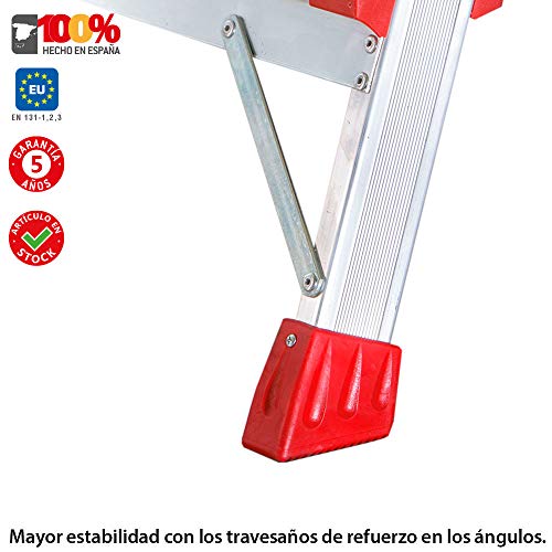 Faraone - Escalera de Aluminio EN948 - 8 peldaños - Escalera de Tijera Profesional - 258x56x15 cm - con Bandeja Portaobjetos y Barandilla - Peso soportado de hasta 150 kg
