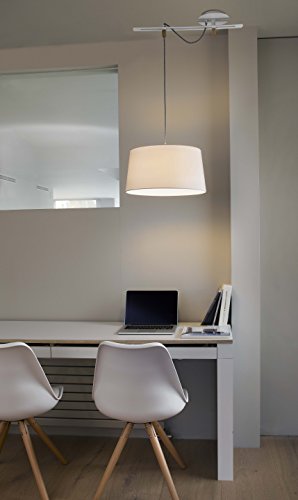 Faro Barcelona 28394 - FUSTA Lámpara Colgante, 20W, cuerpo de metal y madera y pantalla de textil blanca, color blanco