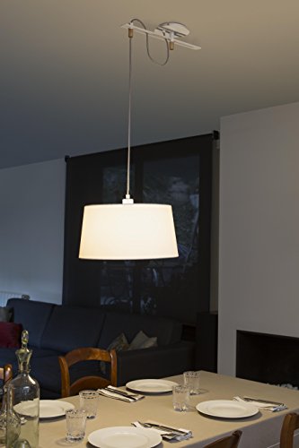 Faro Barcelona 28394 - FUSTA Lámpara Colgante, 20W, cuerpo de metal y madera y pantalla de textil blanca, color blanco