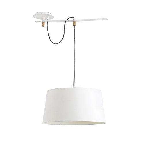 Faro Barcelona 28394 - FUSTA Lámpara Colgante, 20W, cuerpo de metal y madera y pantalla de textil blanca, color blanco