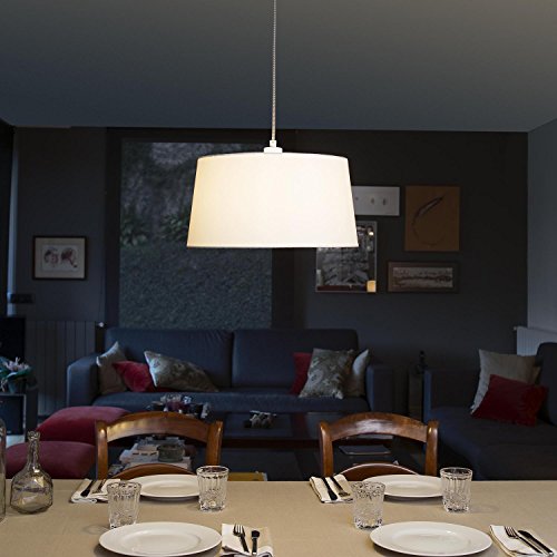 Faro Barcelona 28394 - FUSTA Lámpara Colgante, 20W, cuerpo de metal y madera y pantalla de textil blanca, color blanco