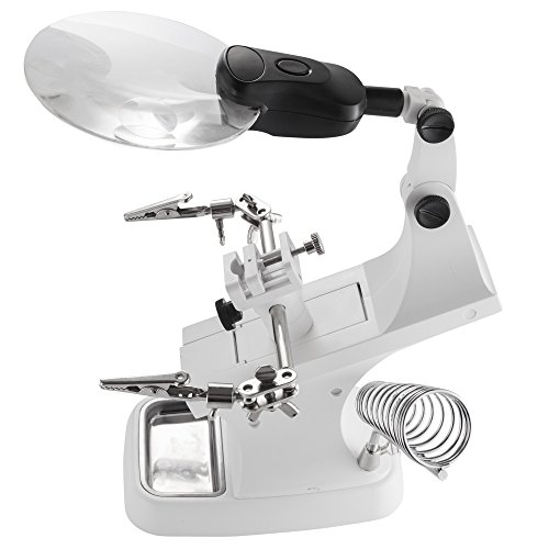 FC Optics Tercera Mano Con Lupa y Luz LED, Lentes de Aumentos 2X 4X - Lupa de Pie Manos Libres con Abrazadera, Pinzas de Cocodrilo y Soporte para Soldadura, Electrónica, Modelismo, Reparación