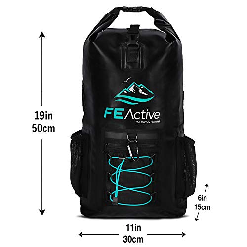 FE Active Mochila Impermeable Dry Bag - Mochila de Senderismo Eco 20L Bolsa Estanca para Acampar y Equipo de Pesca. Bolsa de Viaje, Bolsa de Playa, Pesca, Kayak y Navegación | Diseñada en California