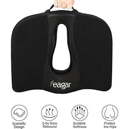Feagar Cojin Coxis de Espuma Memoria Portátil para Silla de Oficina (Funda de Tela)