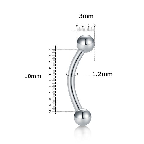 FECTAS 10pcs Piercing Curvado de la ceja del Acero Inoxidable Barras labiales Tragus Barbell Piercing Plata