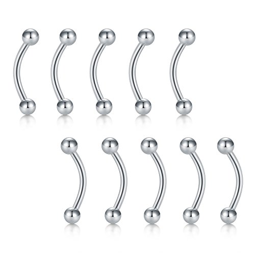 FECTAS 10pcs Piercing Curvado de la ceja del Acero Inoxidable Barras labiales Tragus Barbell Piercing Plata