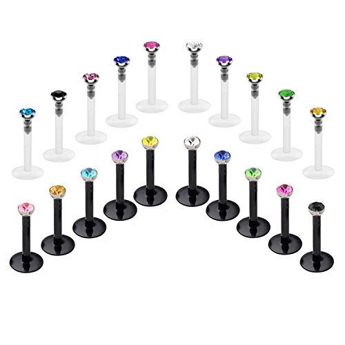 FECTAS 20 Piezas 16 Gauge Labio Transparente Piercing Bar Tragus labret Stud retenedores retenedores joyeria