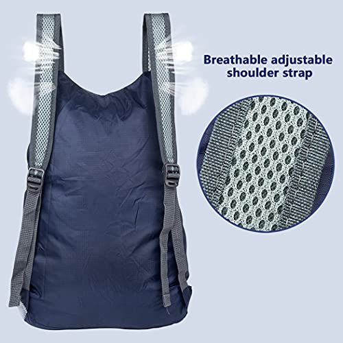Feibmir 2 mochilas plegables ultra ligeras, resistentes al agua, mochilas para senderismo, para hombres, mujeres, niños, viajes, camping, escalada, ciclismo, caminata, Marino+Gris, M