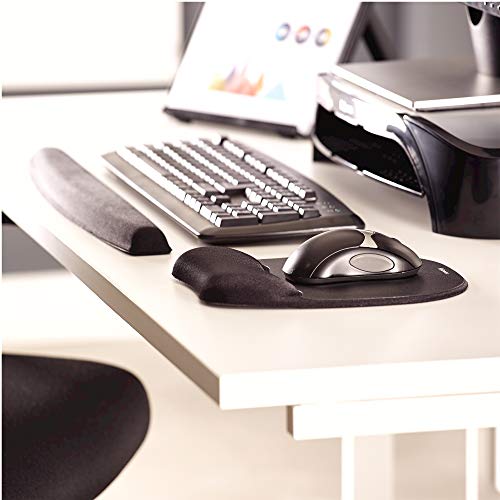 Fellowes Memory Foam - Reposamuñecas para Teclado, Negro + Memory Foam - Alfombrilla con reposamuñecas para ratón, Plata / Negro