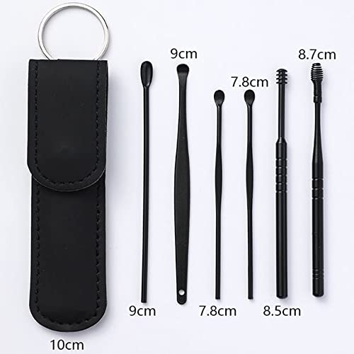 FENGFENGGUO (2 Paquetes) Juego de Herramientas limpiadoras de Cera de oídos de 6 Piezas, en Espiral con Cuchara limpiadora de oídos con Estuche de Almacenamiento portátil, para niños y Adultos, Negro
