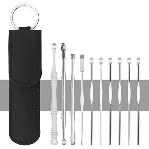 FENGFENGGUO Kit de eliminación de Cera de Oreja de Acero Inoxidable de 10 Piezas Limpiador de Orejas Reutilizable para niños y Adultos, Negro Fresco