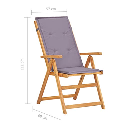 Festnight Sillas de Jardín Reclinables 2 uds Sillas Exterior Terraza Madera Acacia Maciza Puede Reclinarse en 5 Posiciones Marrón 57 x 69 x 111 cm