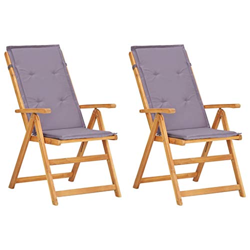 Festnight Sillas de Jardín Reclinables 2 uds Sillas Exterior Terraza Madera Acacia Maciza Puede Reclinarse en 5 Posiciones Marrón 57 x 69 x 111 cm