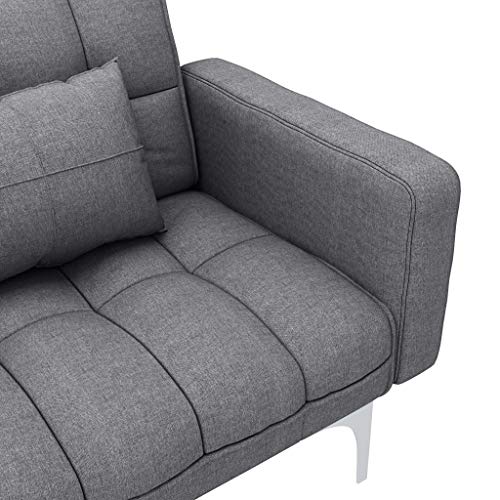 Festnight Sofá Cama de Tela Sofá Cama con Sofá Cama Reclinable 2 Cojines Sofá de Salón Gris Claro