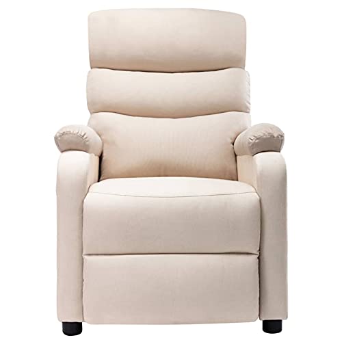 Festnjght Sillón Reclinable Tela Crema, Sillón Relax con Reposapiés, Sistema de Apertura Push, Compacto, Butaca Salón Reclinable hasta 160º