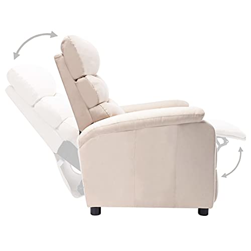 Festnjght Sillón Reclinable Tela Crema, Sillón Relax con Reposapiés, Sistema de Apertura Push, Compacto, Butaca Salón Reclinable hasta 160º