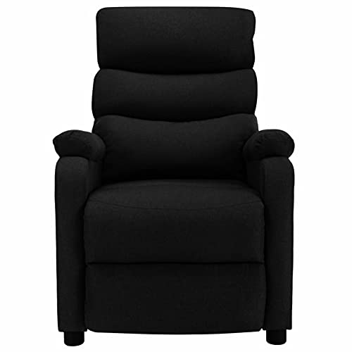 Festnjght Sillón Reclinable Tela Negro, Sillón Relax con Reposapiés, Sistema de Apertura Push, Compacto, Butaca Salón Reclinable