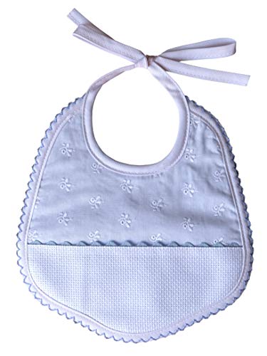 Filet AM664B Babero con Bordado inglés, Blanco/Azul, Talla única para Bebés