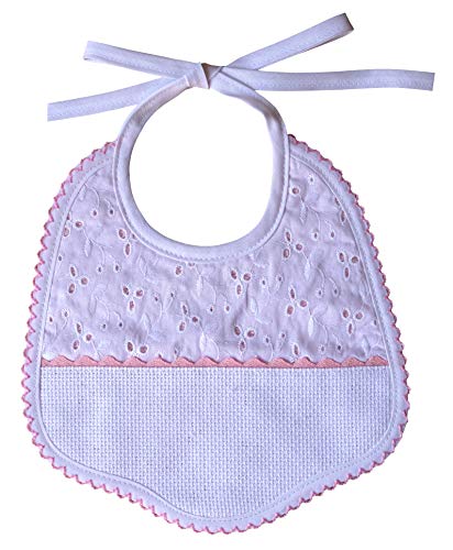 Filet AM664R Babero con Bordado inglés, Blanco/Rosa, Talla única para Bebés