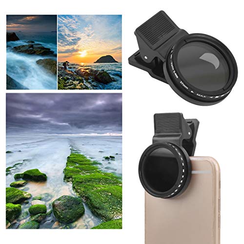 Filtro de lente ND de 37 mm para teléfono, kit de filtro de lente de cámara de teléfono móvil ND2-400 con clip, filtro de densidad neutra ajustable, con clip de lente, para la mayoría de los teléfonos