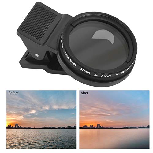 Filtro de lente ND de 37 mm para teléfono, kit de filtro de lente de cámara de teléfono móvil ND2-400 con clip, filtro de densidad neutra ajustable, con clip de lente, para la mayoría de los teléfonos