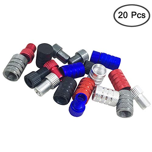 FineGood Adaptadores de válvula Presta de 20 piezas y tapas de vástago de válvula, Adaptador de bomba de aleación de aluminio de 10 piezas, Convertir Presta a Schrader, con 10 unidades de tapas