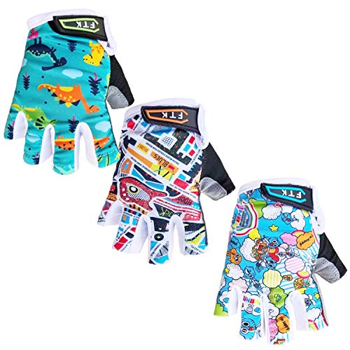 FINGER TEN Niño Ciclismo Guante al Aire Libre Carretera Ciclismo Montaña, Gel Acolchado Bicicleta Medio Dedo (M, Naranja Claro)