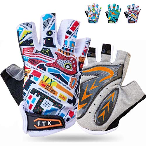 FINGER TEN Niño Ciclismo Guante al Aire Libre Carretera Ciclismo Montaña, Gel Acolchado Bicicleta Medio Dedo (M, Naranja Claro)