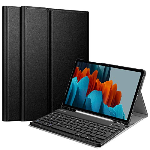 Fintie Funda con Teclado Español Ñ para Samsung Galaxy Tab S7 11" 2020 (SM-T870/T875) - Carcasa con Portalápiz para S Pen y Teclado Inalámbrico Magnético Desmontable, Negro