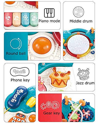fiouni 5 en 1 Juguetes Musicales para bebés para niños, batería de Piano multifunción, Desarrollo temprano, Juguetes Musicales educativos, Regalo para niños, niñas, 12 Meses Arriba (Azul)