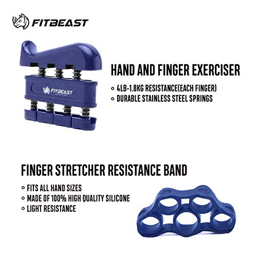 FitBeast Kit de Entrenamiento para Ejercitar el Agarre – Paquete de 5 Piezas, Pinzas para Manos Ajustables, Ejercicio para Dedos, para Estirar los Dedos, Anillo para Entrenar y Pelota Anti Estrés
