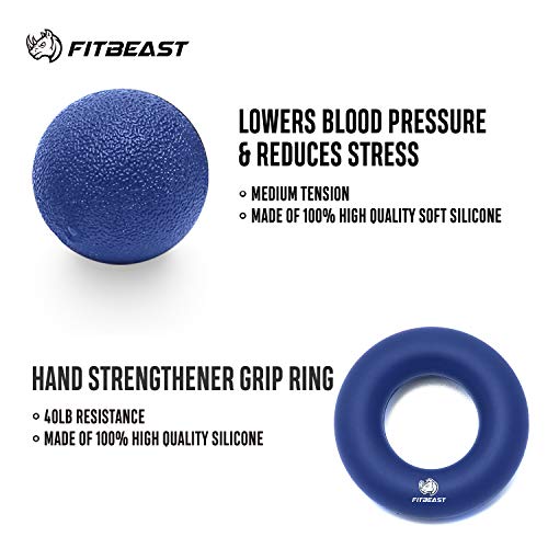 FitBeast Kit de Entrenamiento para Ejercitar el Agarre – Paquete de 5 Piezas, Pinzas para Manos Ajustables, Ejercicio para Dedos, para Estirar los Dedos, Anillo para Entrenar y Pelota Anti Estrés